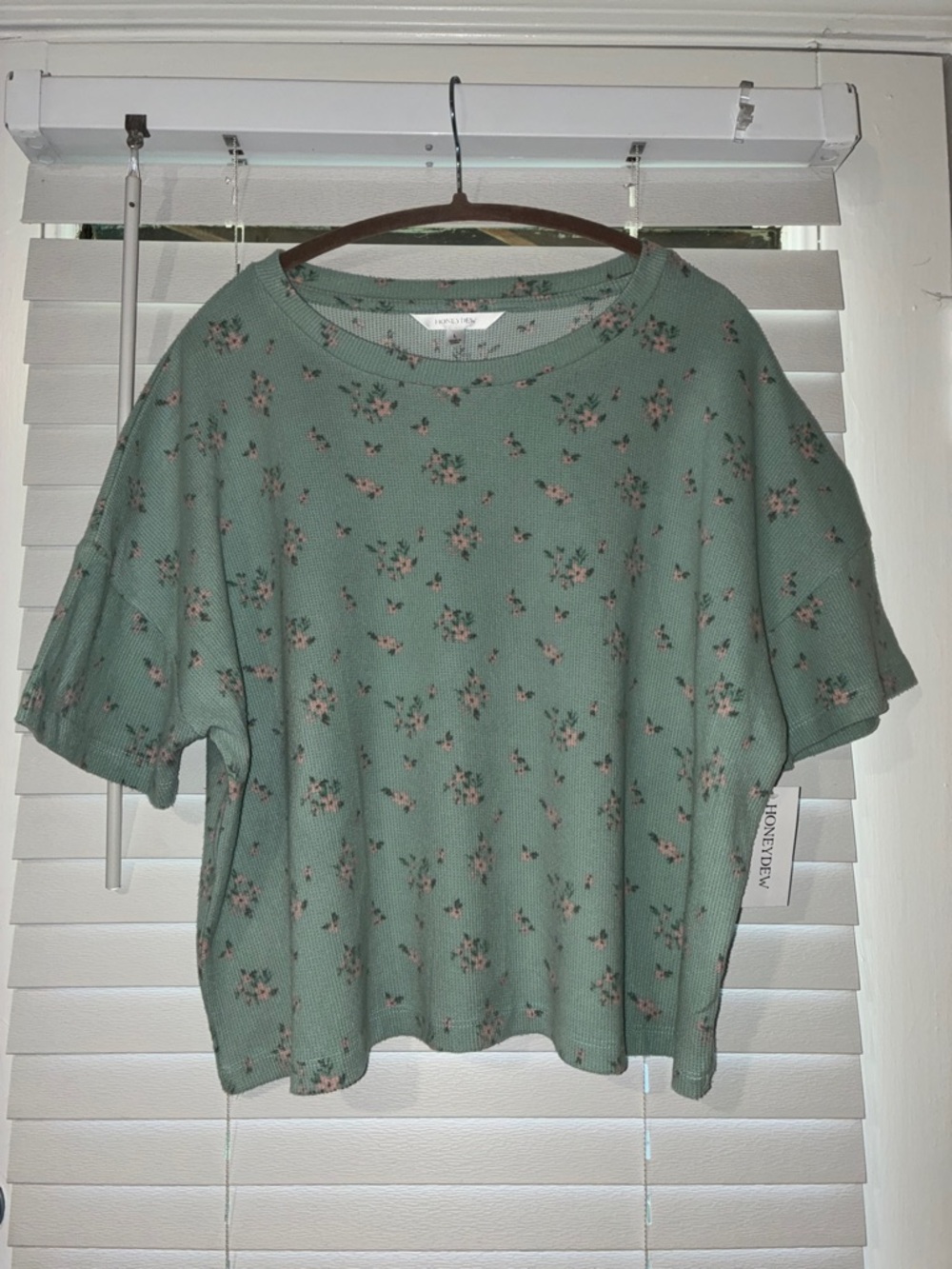 Honeydew USA Mint Floral Short Sleeve Knit Tee